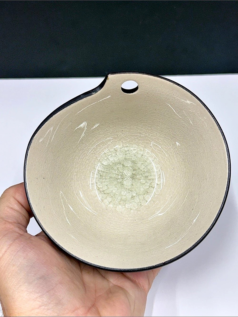 Ten Thousand Villages Vietnam Handmade Ceramic Bowl Black Crackle Glaze